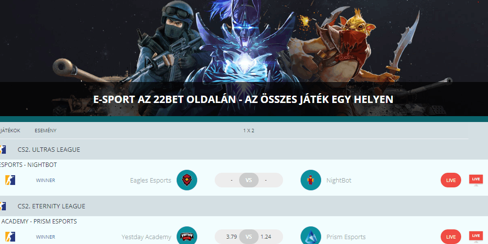 22BET Esport fogadás