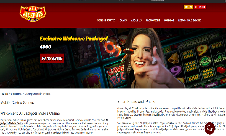 All Jackpots Casino Mobile Main Page