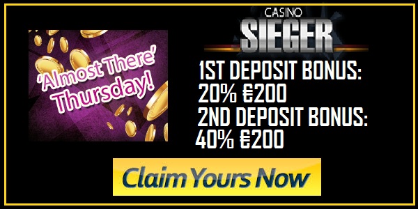 Get Ready for the Weekend with 20% and 40% up to €400 Bonuses at Casino Sieger!