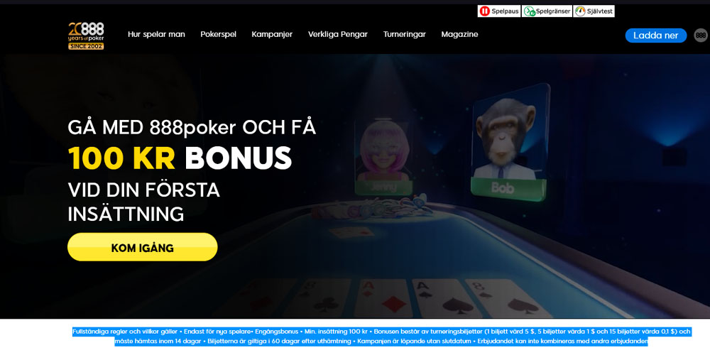 888poker Swedish Welcome Bonus