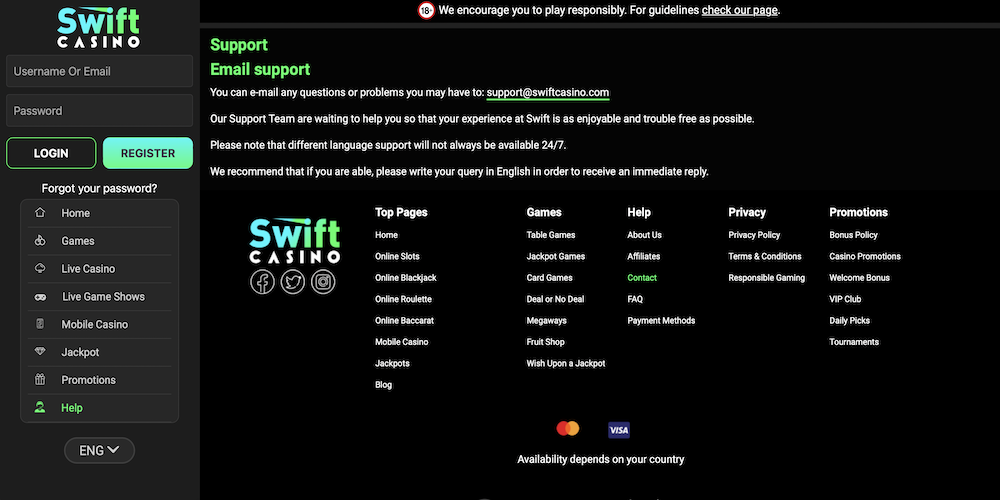 Swift Casino Support