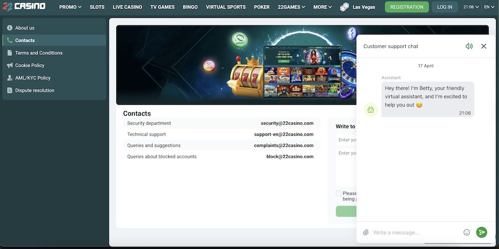 22Casino Customer Support