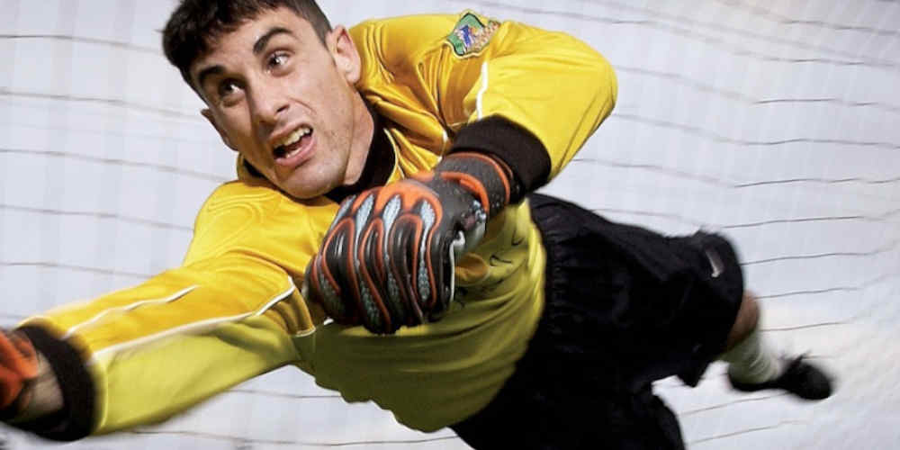 greatest English goalkeepers represented with acrobatic goalkeeper move