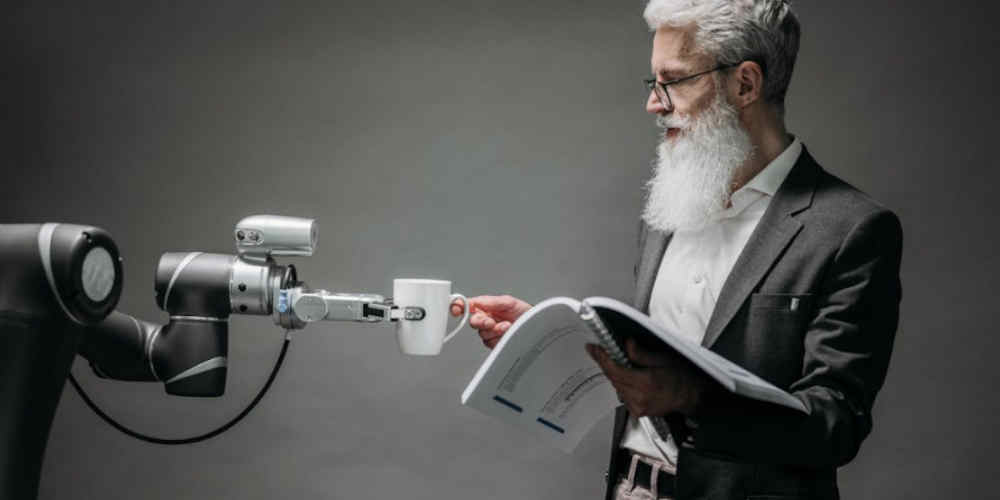 man using AI assistant for everything even coffe making