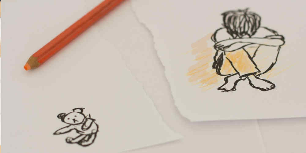 sad child drawing shows the effect of explain gambling to children too early