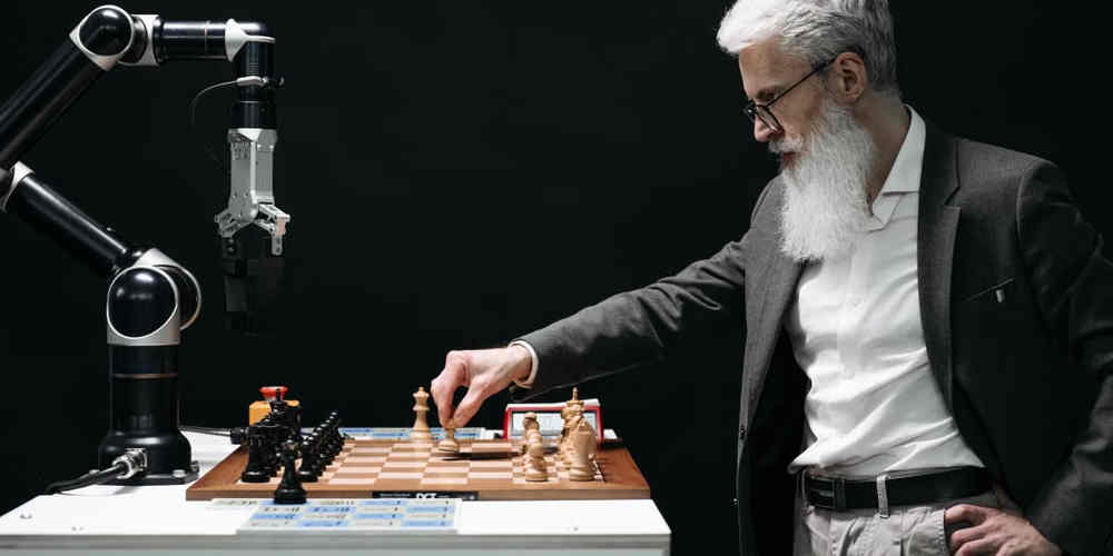 make live bets with AI represented with a man playing chess with AI