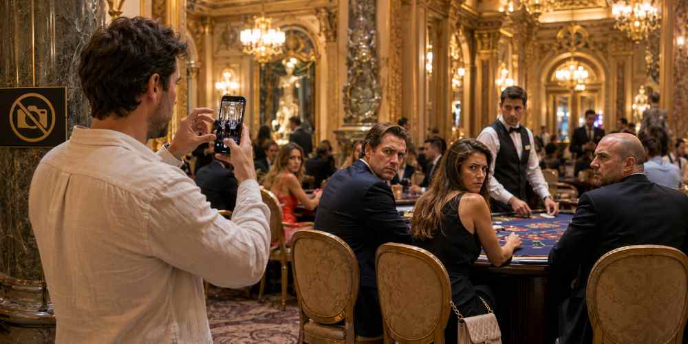 man taking photos of gamblers in a casino