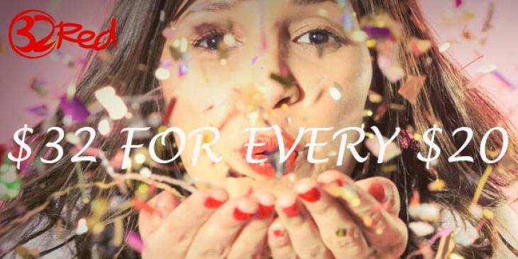 Take Advantage of the 160% up to $160 First Deposit Bonus at 32Red Casino!