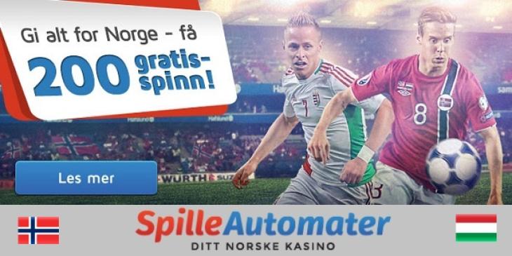 Sats på Norge mot Ungarn og få opptil 200 gratisspinn på SpilleAutomater Casino!