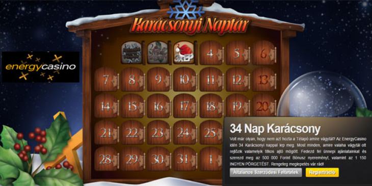 500.000 HUF bónusz nyeremény és 1150 ingyen pörgetés az Energy Casino karácsonyi naptárában!