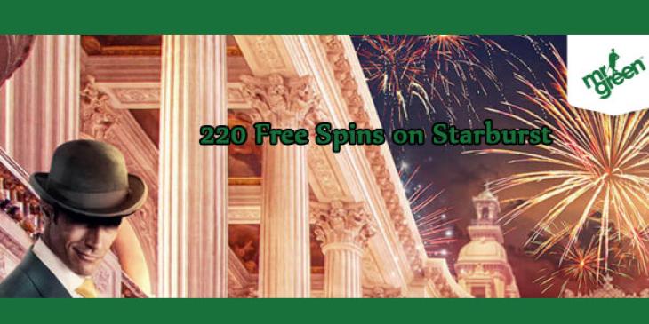 Get 220 Free Spins on Starburst Slot at Mr. Green Casino on Wednesday!