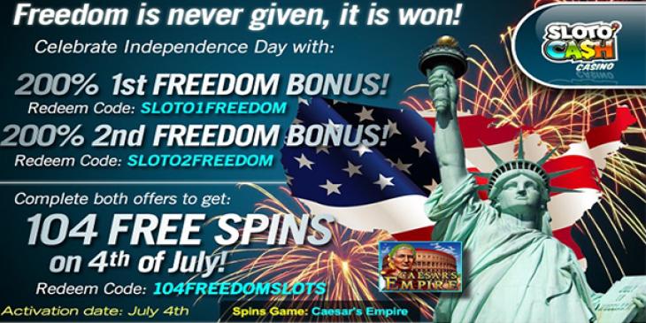 Slotocash Casino Offers 250% Freedom Bonus for Independence Day