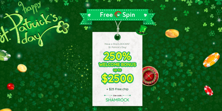 Free Spin Casino Offers $2,500 Match Bonus and $25 Free Chip for St Patrick’s Day!