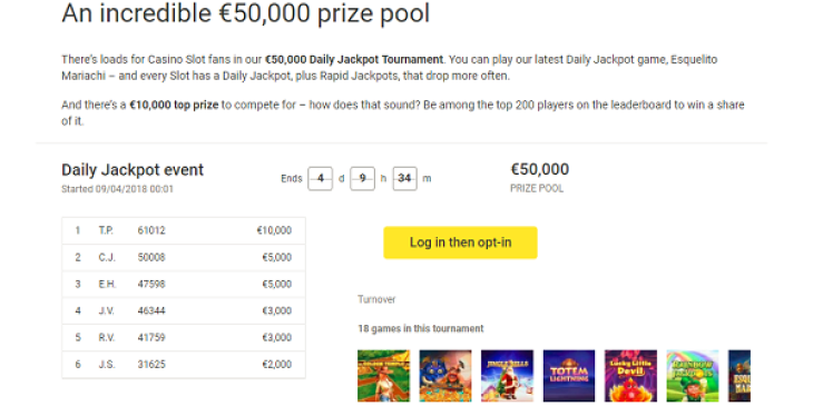 Win Your share of €50,000 with Daily Jackpot Tournaments at Unibet Casino