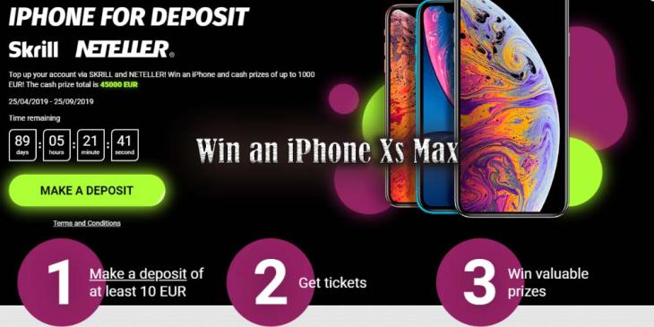 Win an iPhone Xs Max For a €10 Deposit at 1xBET Casino