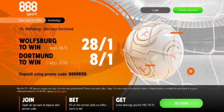 Enjoy 8/1 odds on BVB upon 888sport’s Wolfsburg v Dortmund Betting Offer