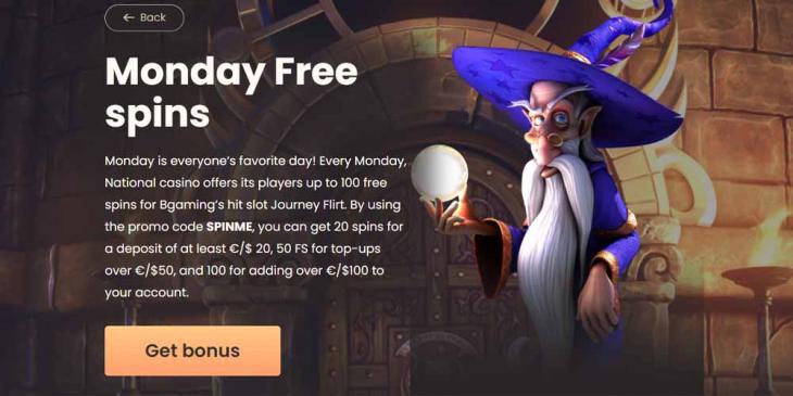 Free Spins Every Monday: You Can Get 20 Spins at National Casino
