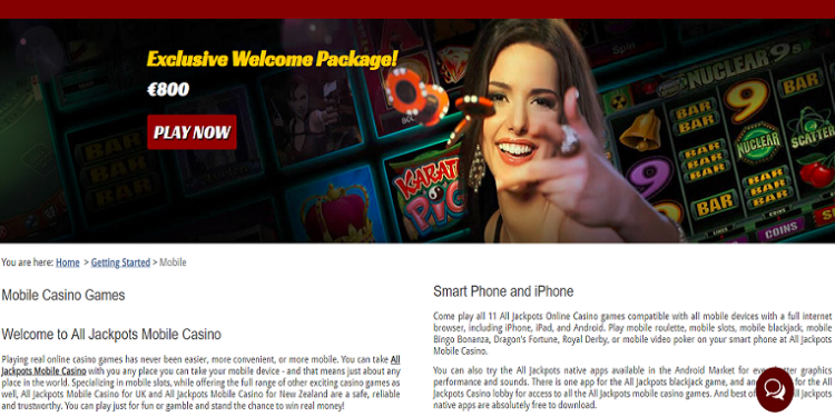 All Jackpots Mobile Casino Slide 1