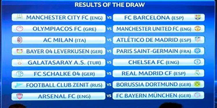 Results of the Champions League Round of 16 Draw